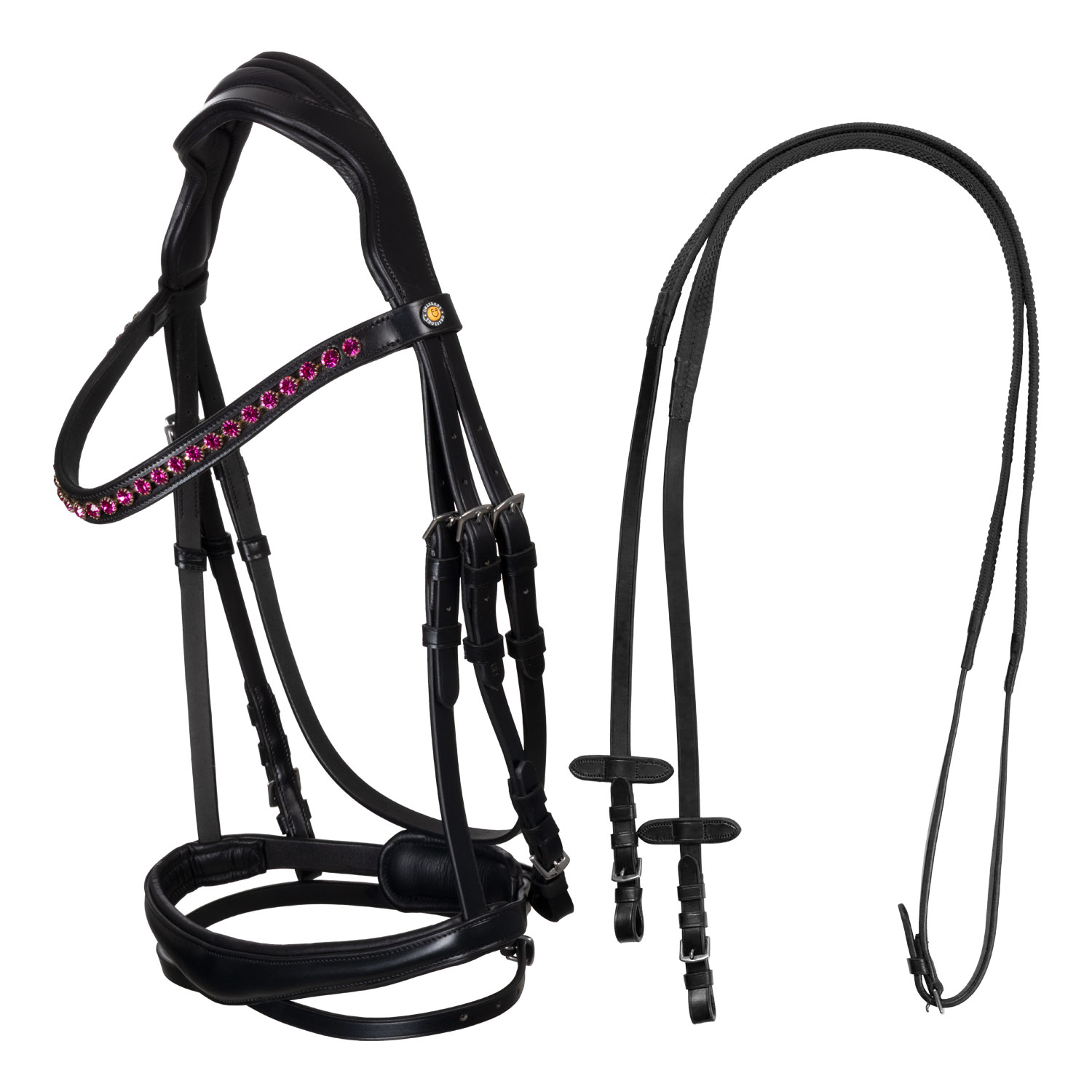 OBLIKOVANA UZDA SNAFFLE S KRISTALČKI BARVE FUKSIJE - slika 2