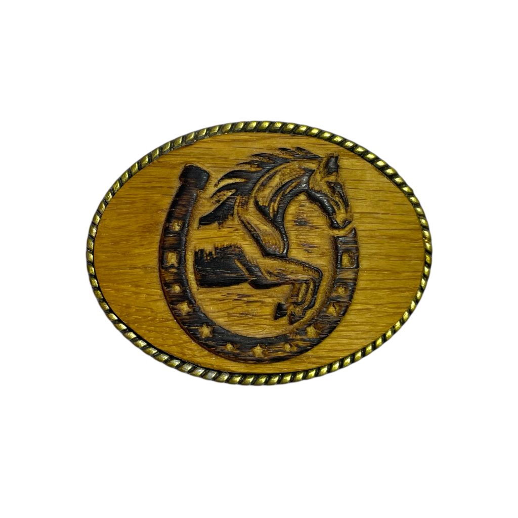 LESENA ZAPONKA Z MOTIVOM KONJA IN PODKVE